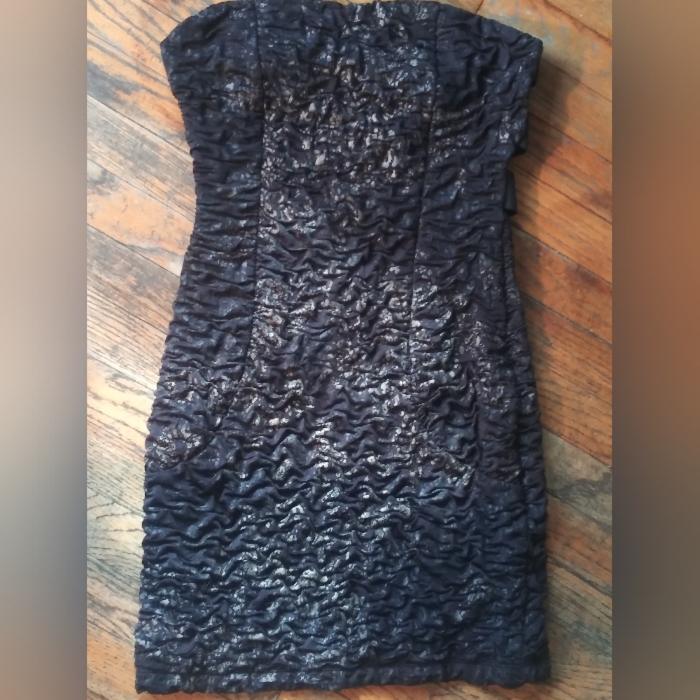 Y2K Strapless Bodycon Dress Black Textured Bandage Back Medium